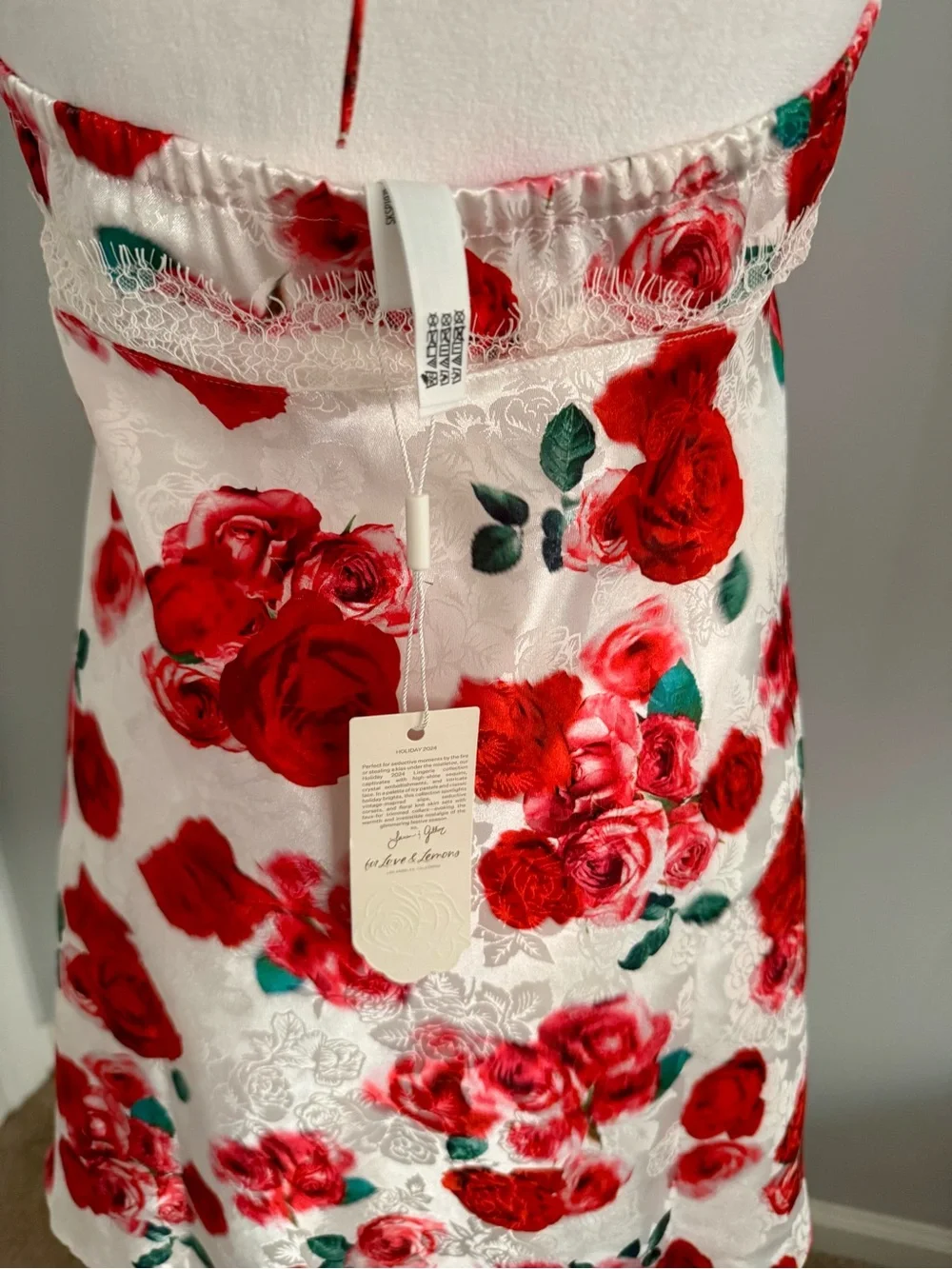 NWT (S) For Love & Lemons Carol Halter Slip Dress - Cottage Rose Satin - Picture 10 of 11